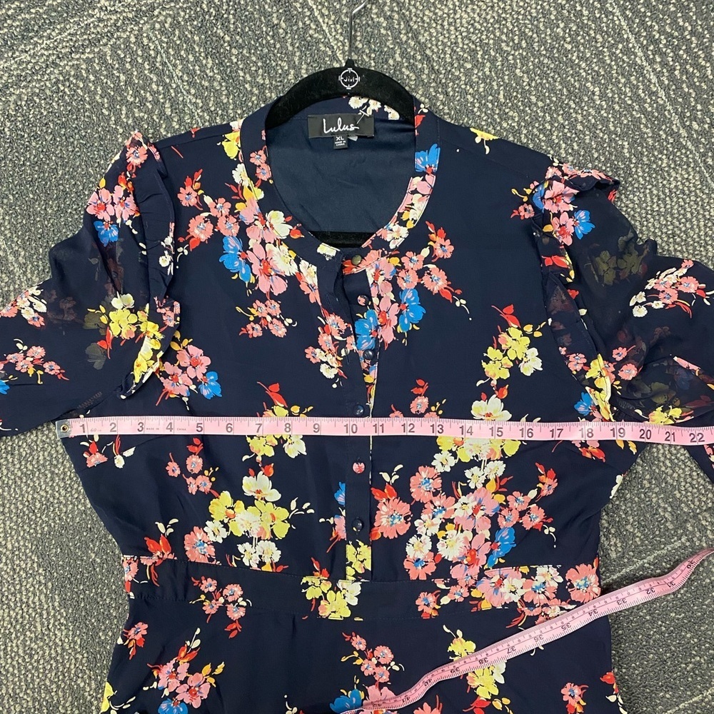 Lulu’s In the Flowers Navy Blue Floral Print Long Sleeve Skater Dress XL - Picture 7 of 12